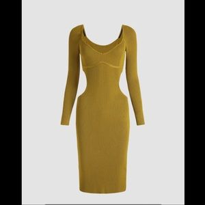 Dress - green knitted v-neck bodycon